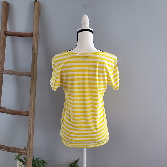 Ralph Lauren Sport V-Neckline Yellow White Striped Short Sleeve Tee Size M - Picture 2 of 7